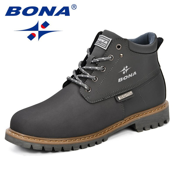 BONA Spring &amp; Autumn Men Boots Split Leather Men Casual Fahsion Ankle Boots Outdoor Comfortable Men Leather Boots For Men Shoes