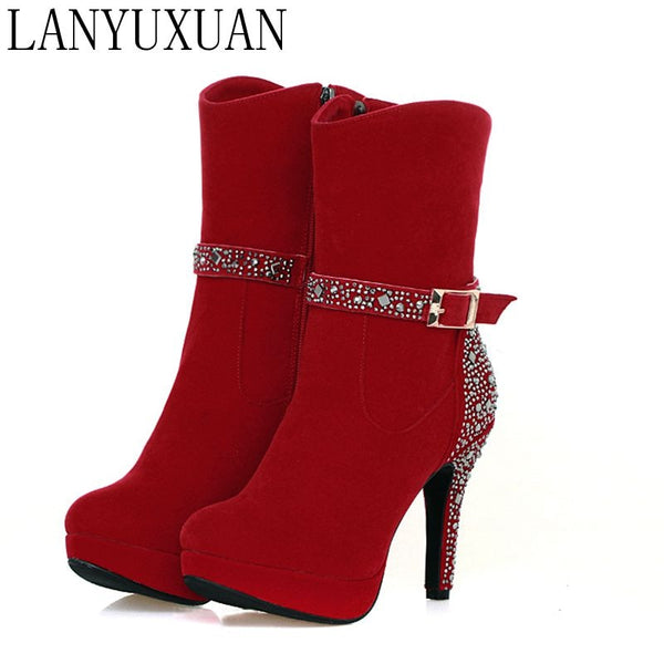 Big Size 33-41 for Women Sexy High Heels Goth  Warm Short Boots Autumn Winter Shoes Pointed Toe Platform Knight New Boots F315