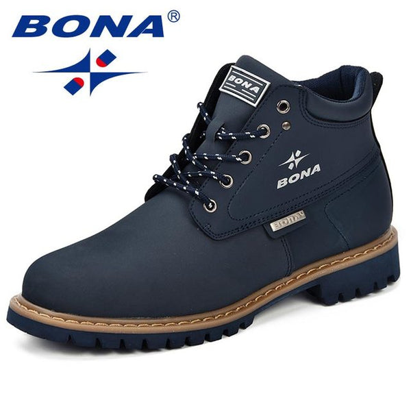 BONA Spring &amp; Autumn Men Boots Split Leather Men Casual Fahsion Ankle Boots Outdoor Comfortable Men Leather Boots For Men Shoes