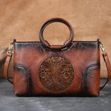 New High Quality Leather Women Handbag Retro Handmade Embossed Shoulder