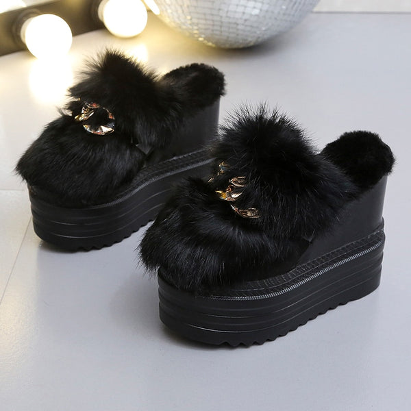 Women&#39;s slippersplatform boots  Wedge Sneakers Chunky Shoes Women Winter Shoes Fur Plush Za Ins Fashion Increased