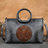 New High Quality Leather Women Handbag Retro Handmade Embossed Shoulder