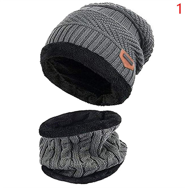 New Knit Fleece Scarf Winter Hat Soft Men and Women Beanie Warm Hat Thickening Plus Velvet Loose Winter Hat with Scarf