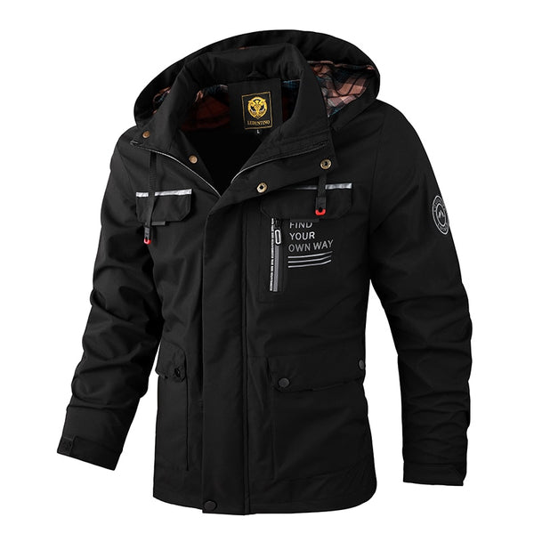 Fashion Men's Casual Windbreaker Jackets Hooded Jacket Man Waterproof Outdoor Soft Shell Winter Coat Clothing Warm Fleece Thick