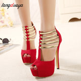 Sexy High Heels Women Shoes Platform Peep Toe Wedding Shoes Women Pumps Black Red Shoes Woman High Heel Shoes 34-43tacones mujer