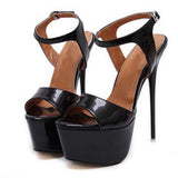 Aneikeh Ankle Strap Heels Platform Sandals Party Shoes For Women Wedding Pumps 16cm High Heels Sequined Gladiator Sandals Black